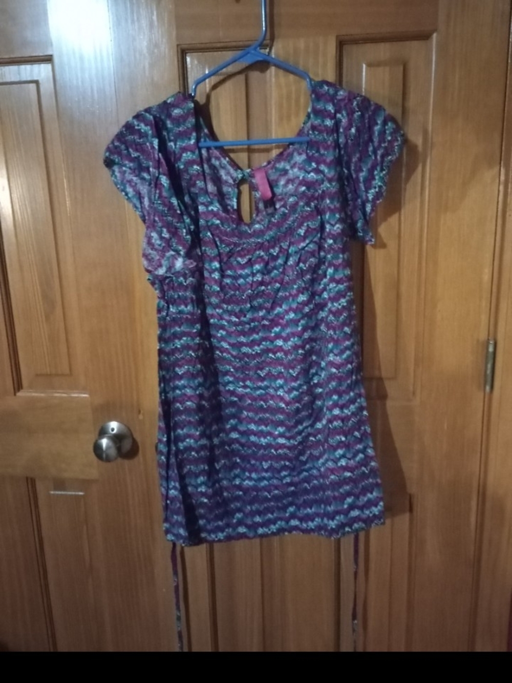Women’s Purple Patterned Short-Sleeve Tunic Top